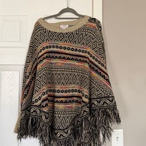 Kamana Bohemian Boho Pattern Fringe Poncho Top Sweater One Size